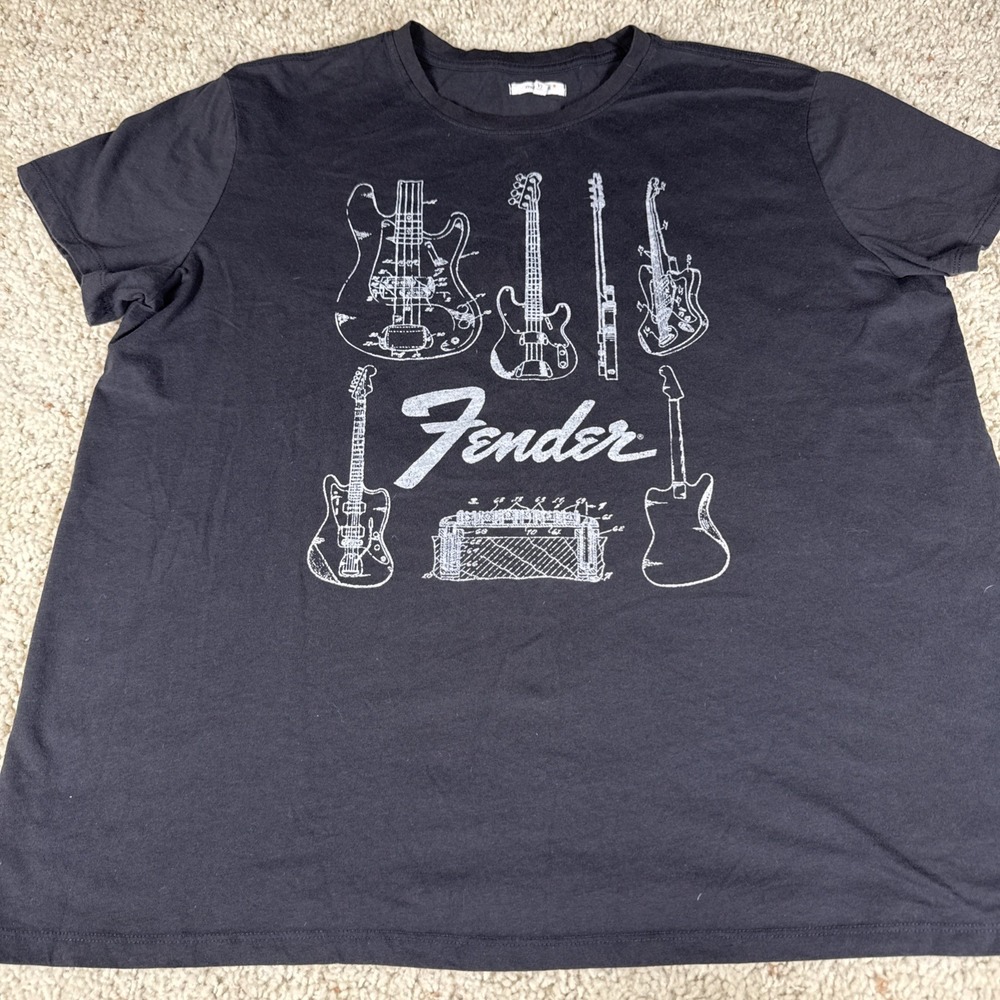 Fender Guitar Graphic Tshirt Womens XL Charcoal Gray Sketch Music Maurices